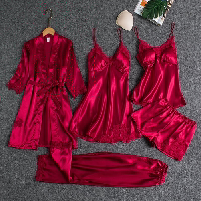Aurora Luxe 5-Piece Ice Silk Nightwear Set