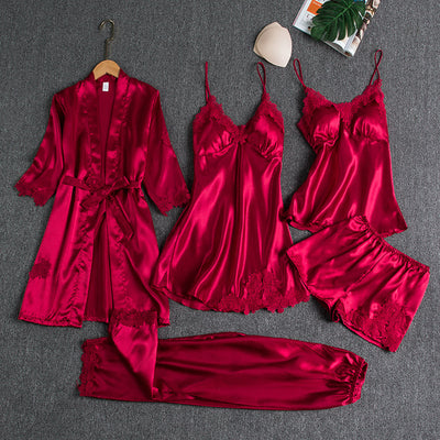 Aurora Luxe 5-Piece Ice Silk Nightwear Set