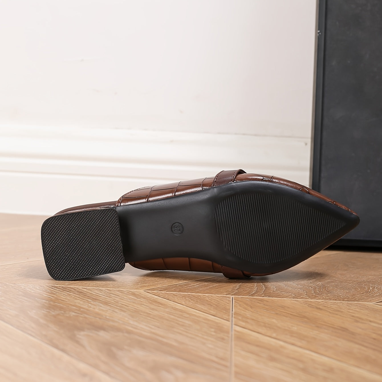 BuckleGrace™ Brown Pointed-Toe Mule Loafers