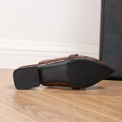 BuckleGrace™ Brown Pointed-Toe Mule Loafers