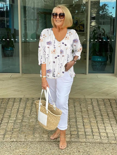 Helen | FLORAL BUTTON-UP BLOUSE WITH RELAXED FEMININE FIT