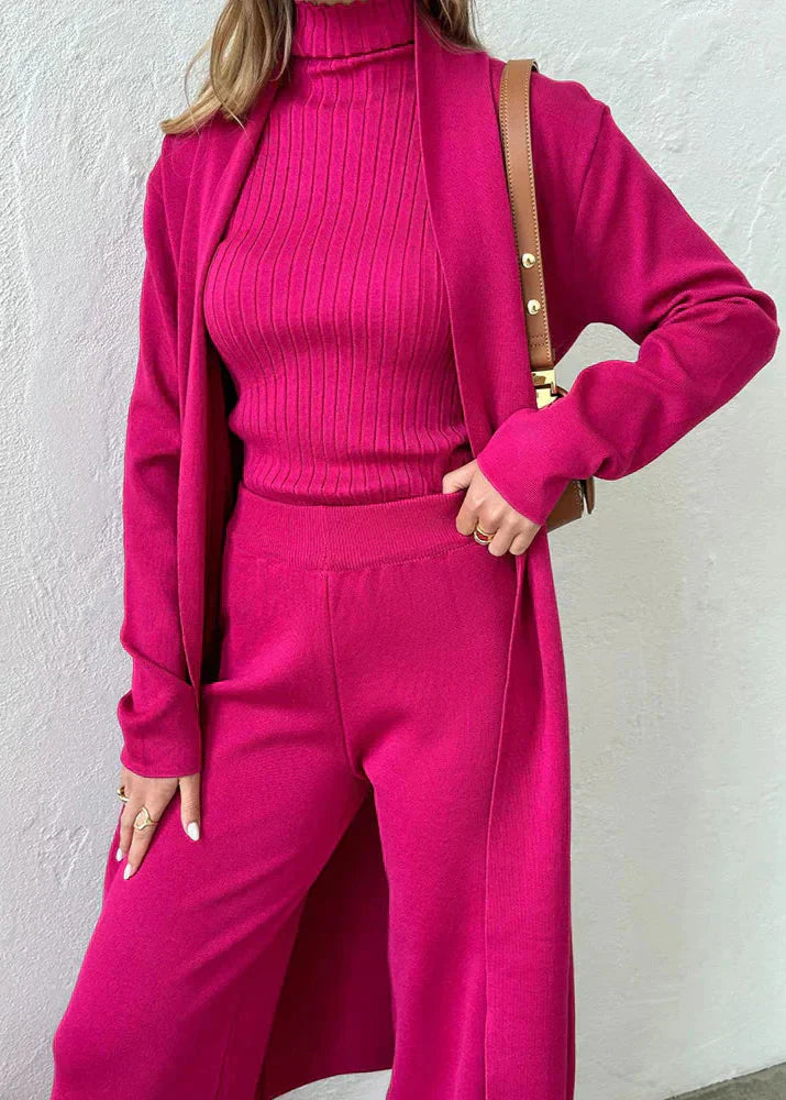 Bianca - Elegant Ribbed Knit 3-Piece Loungewear Set