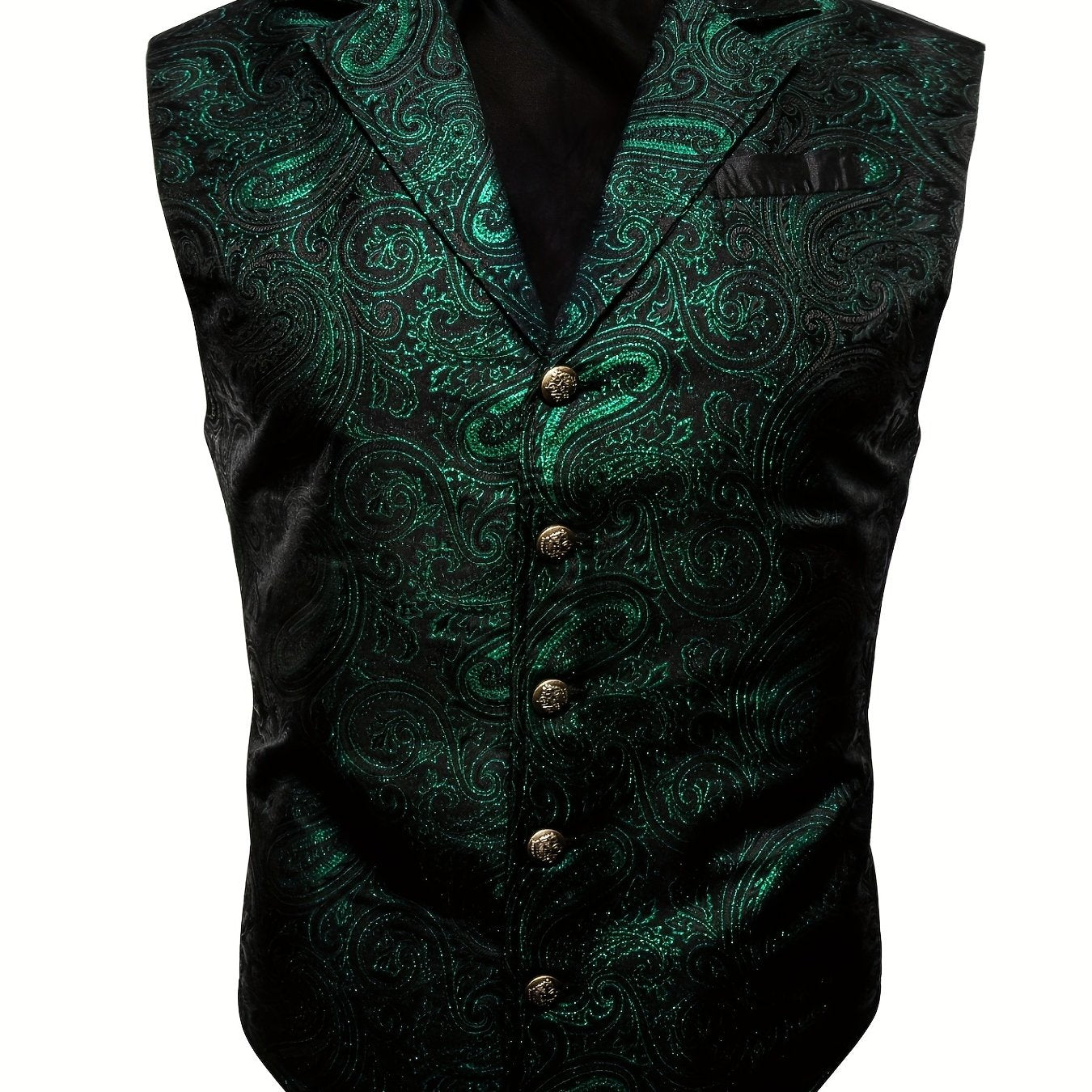 VictorianElegance™ Green Satin Jacquard Waistcoat