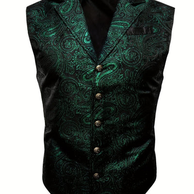 VictorianElegance™ Green Satin Jacquard Waistcoat