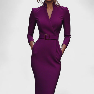 NoirLuxe™ | Mandarin Grace Belted Dress