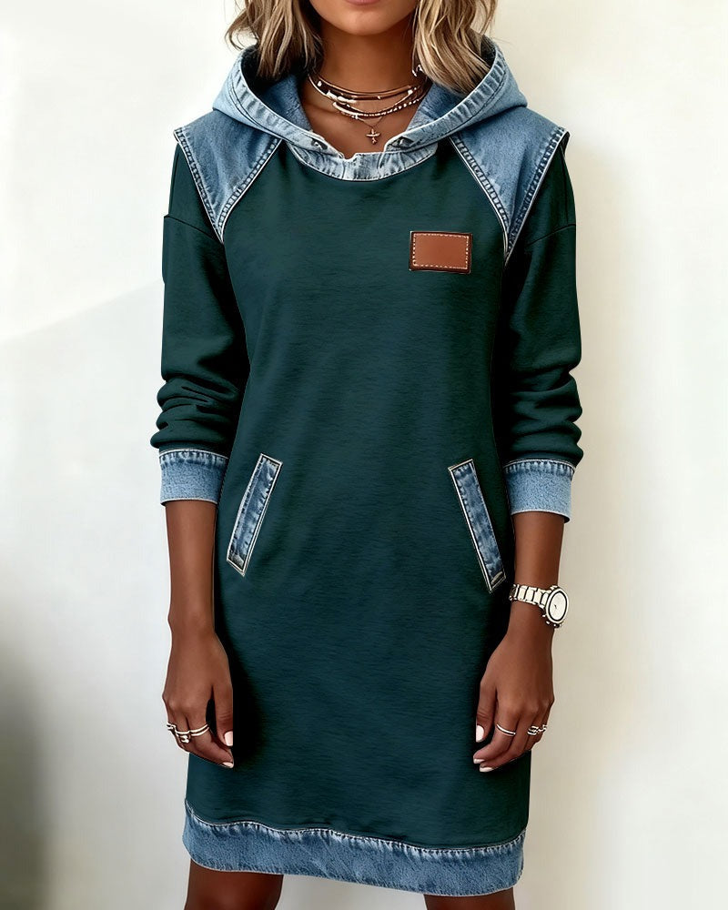 DenimEase™ | Casual Hooded Denim Dress