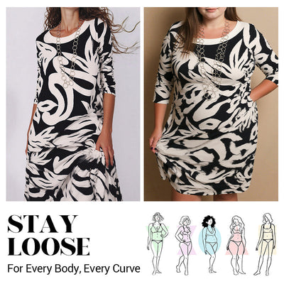 PrintEase™ Elegant Loose Round-Neck Dress