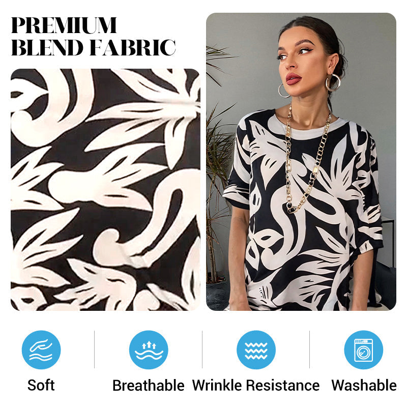 PrintEase™ Elegant Loose Round-Neck Dress