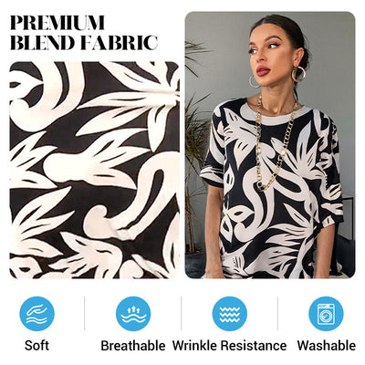 PrintEase™ Elegant Loose Round-Neck Dress