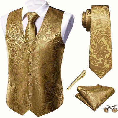 RegalGold™ Plus-Size Jacquard Vest & Tie 5-Piece Set