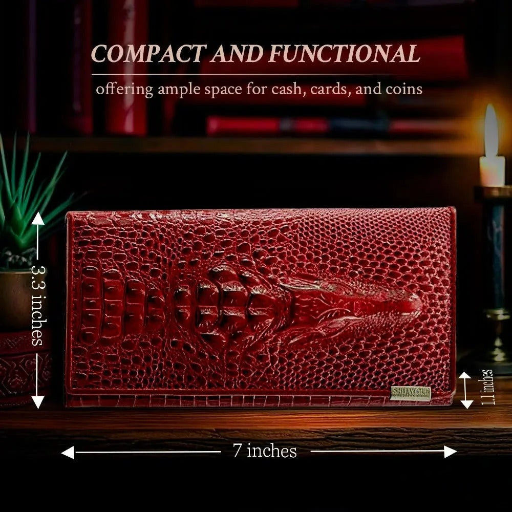 Caroline - Luxury Crocodile-Embossed Leather Wallet for Women