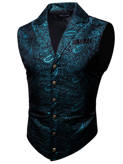 VictorianElegance™ Green Satin Jacquard Waistcoat