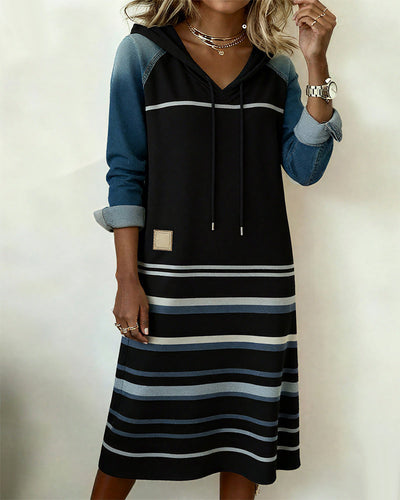 LineaHue™ | Striped Color-Mix Hooded Dress