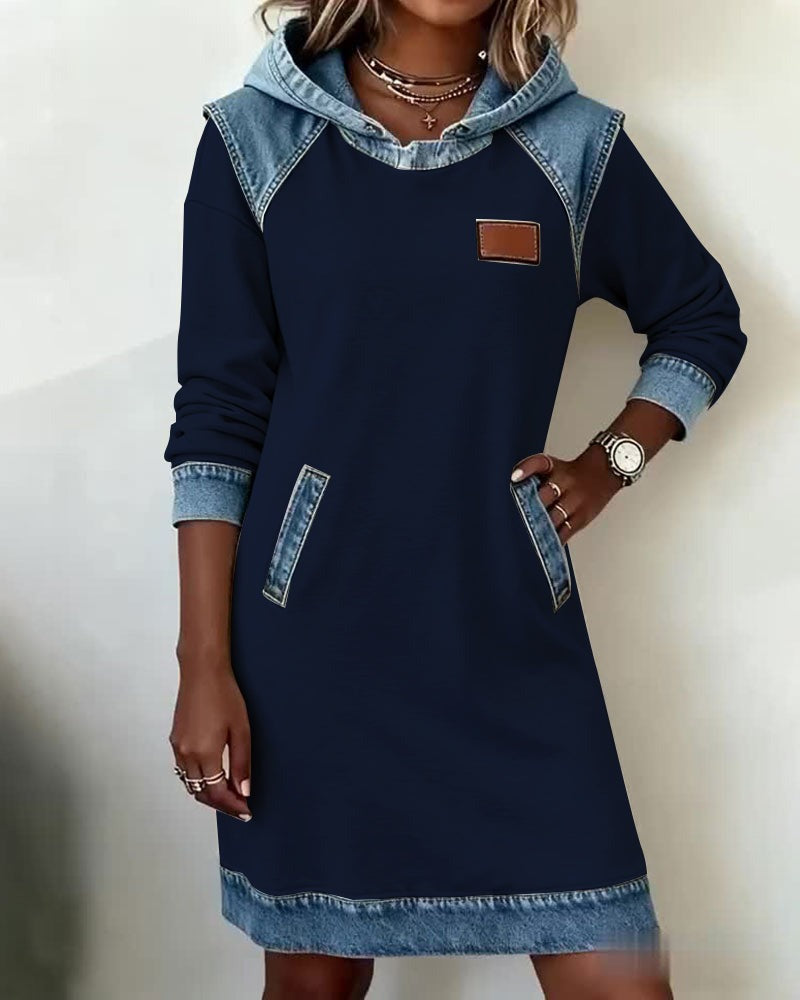 DenimEase™ | Casual Hooded Denim Dress