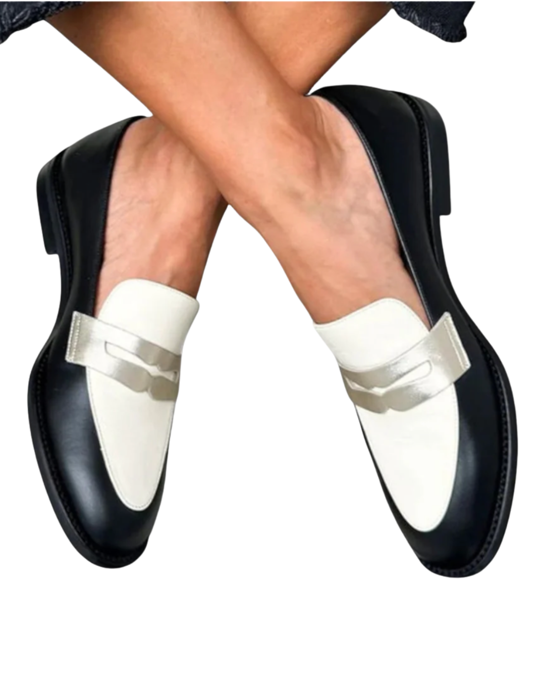 Angele | Black Loafers with Shiny Metallic Finish