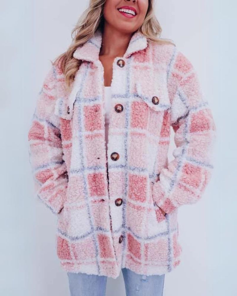 Elinara™ – Cozy Polar Fleece Plaid Jacket