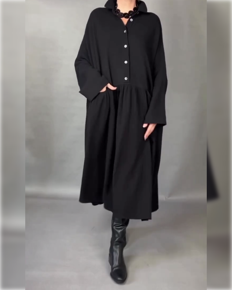 Avelyn™ | Oversized A-Line Button Collar Dress