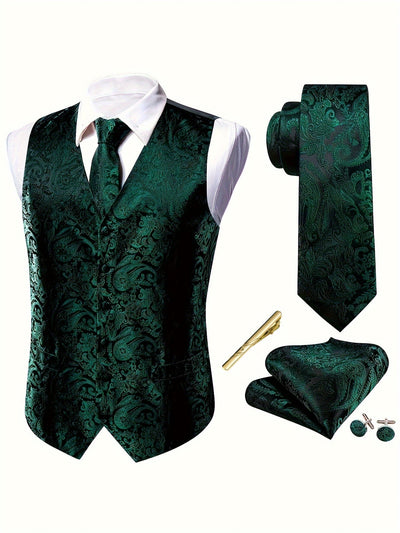 RegalGold™ Plus-Size Jacquard Vest & Tie 5-Piece Set