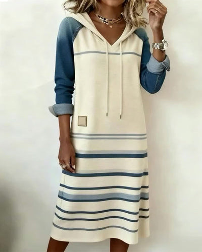 LineaHue™ | Striped Color-Mix Hooded Dress