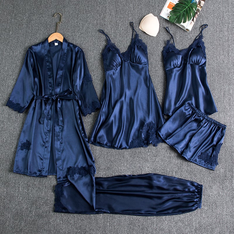Aurora Luxe 5-Piece Ice Silk Nightwear Set