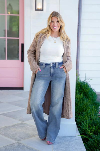 CurveRise™ Double Button Wide-Leg Jeans