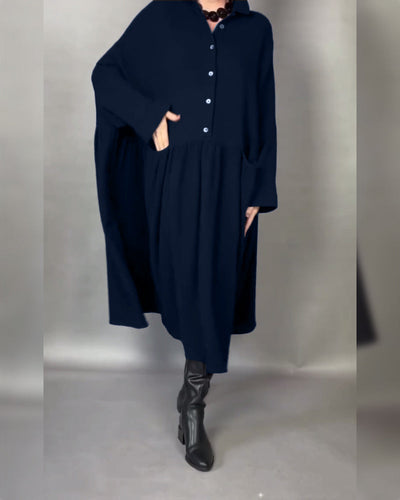 Avelyn™ | Oversized A-Line Button Collar Dress