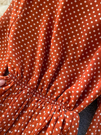 PolkaGrace™ Burgundy Maxi Dress