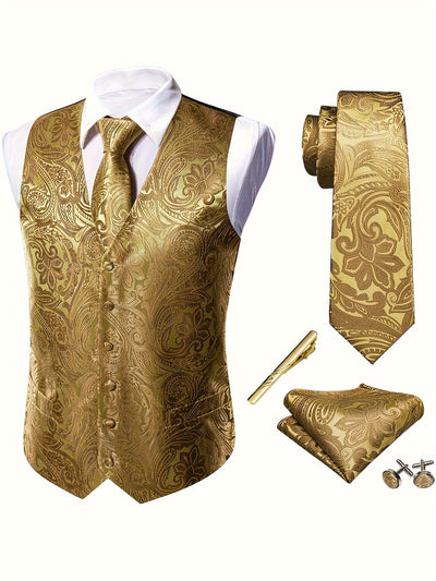 RegalGold™ Plus-Size Jacquard Vest & Tie 5-Piece Set