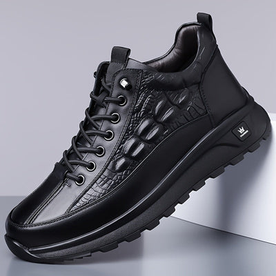 LuxStride™ | Men’s Glossy Faux Leather Business Sneakers