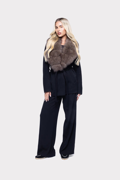 Velmora™ | Luxe Belted Coat with Faux Fur Collar