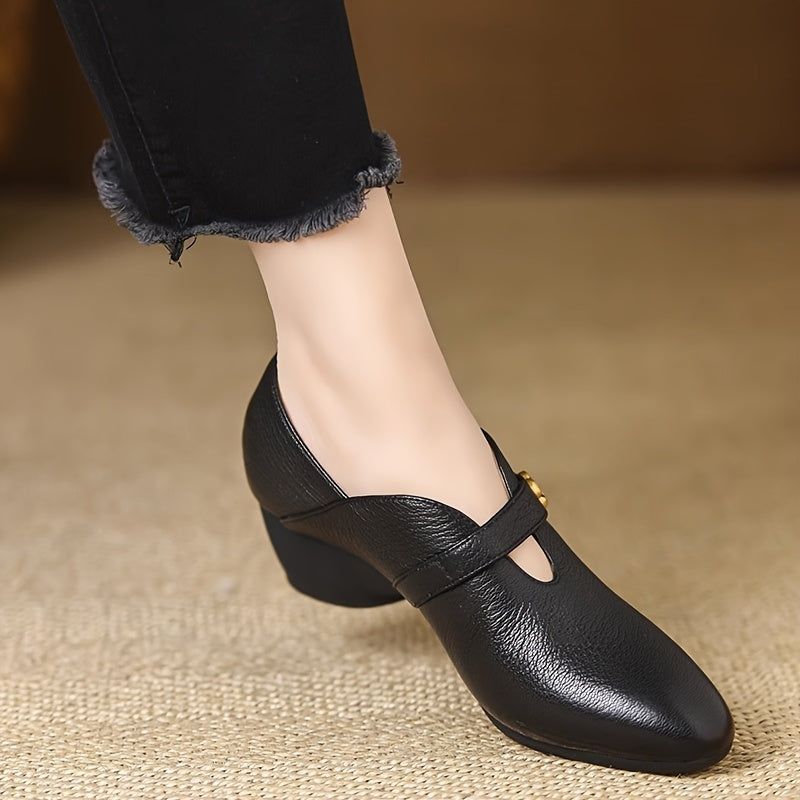 Velora™ Black Ankle Strap Low Heel Flats