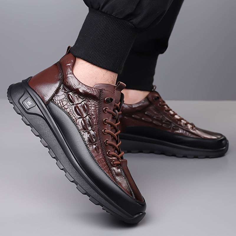 LuxStride™ | Men’s Glossy Faux Leather Business Sneakers
