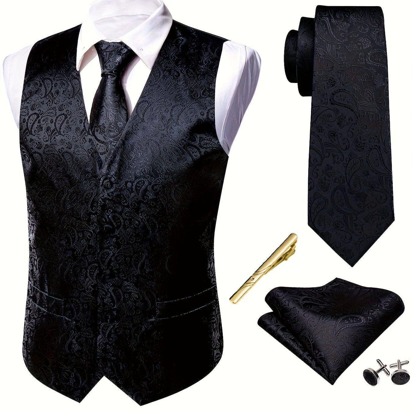 RegalGold™ Plus-Size Jacquard Vest & Tie 5-Piece Set