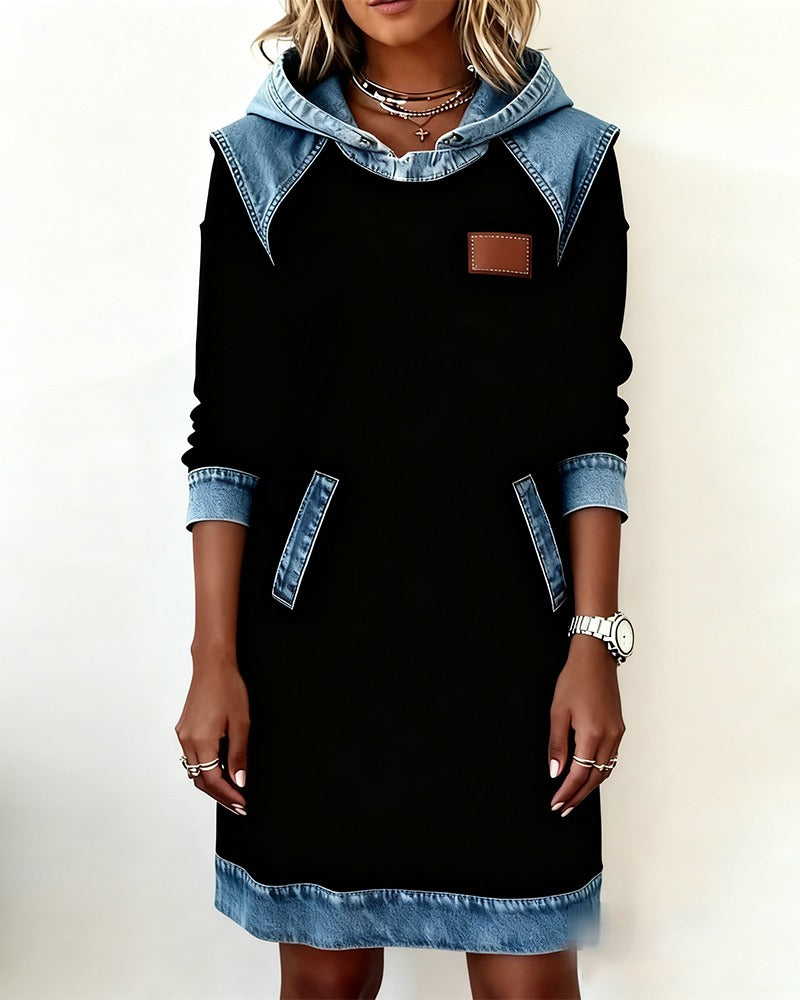 DenimEase™ | Casual Hooded Denim Dress