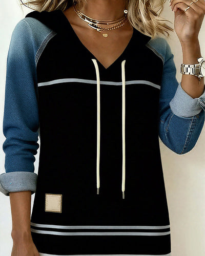 LineaHue™ | Striped Color-Mix Hooded Dress