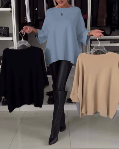 Elora™ Solid Color Buttoned Round-Neck Pullover