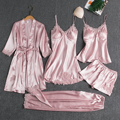Aurora Luxe 5-Piece Ice Silk Nightwear Set