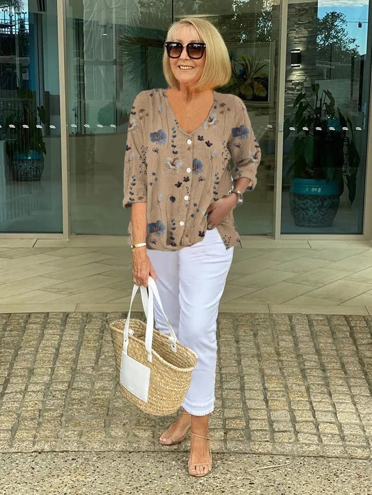Helen | FLORAL BUTTON-UP BLOUSE WITH RELAXED FEMININE FIT