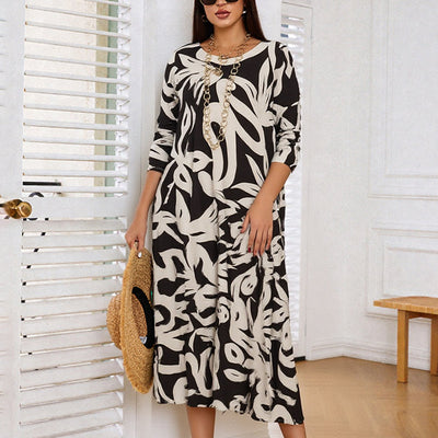 PrintEase™ Elegant Loose Round-Neck Dress