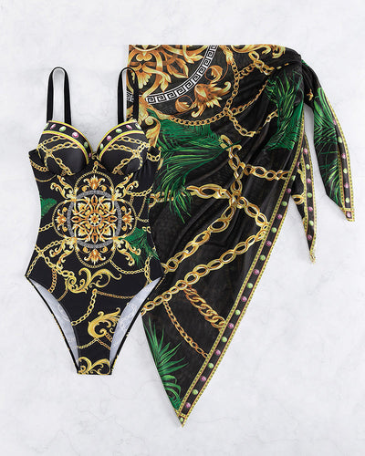 Matilda | Chic One-Piece Push-Up Swimsuit with Matching Beach Skirt