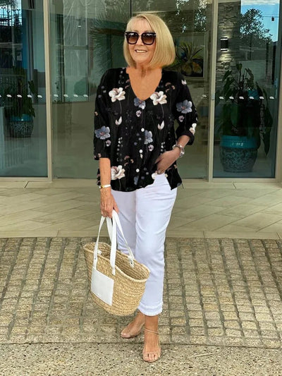 Helen | FLORAL BUTTON-UP BLOUSE WITH RELAXED FEMININE FIT