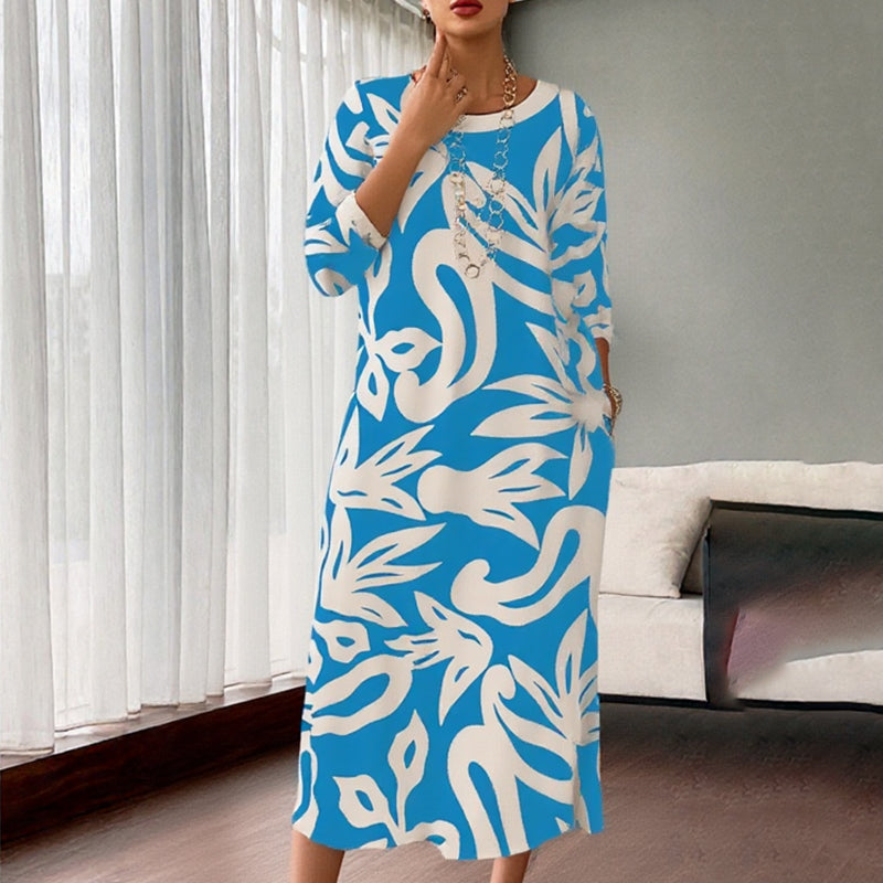 PrintEase™ Elegant Loose Round-Neck Dress