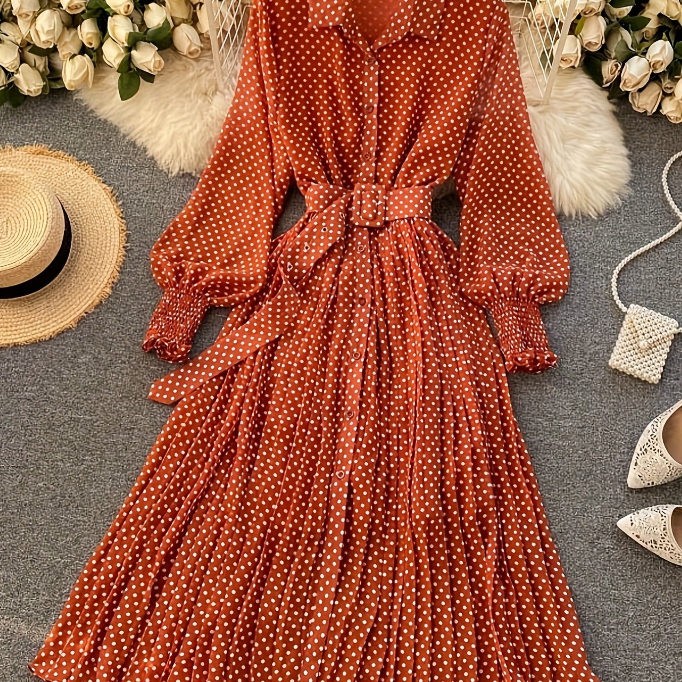 PolkaGrace™ Burgundy Maxi Dress