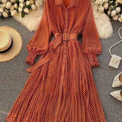 PolkaGrace™ Burgundy Maxi Dress