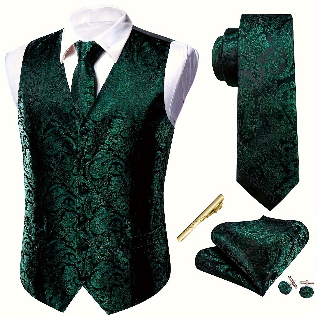 RegalGold™ Plus-Size Jacquard Vest & Tie 5-Piece Set