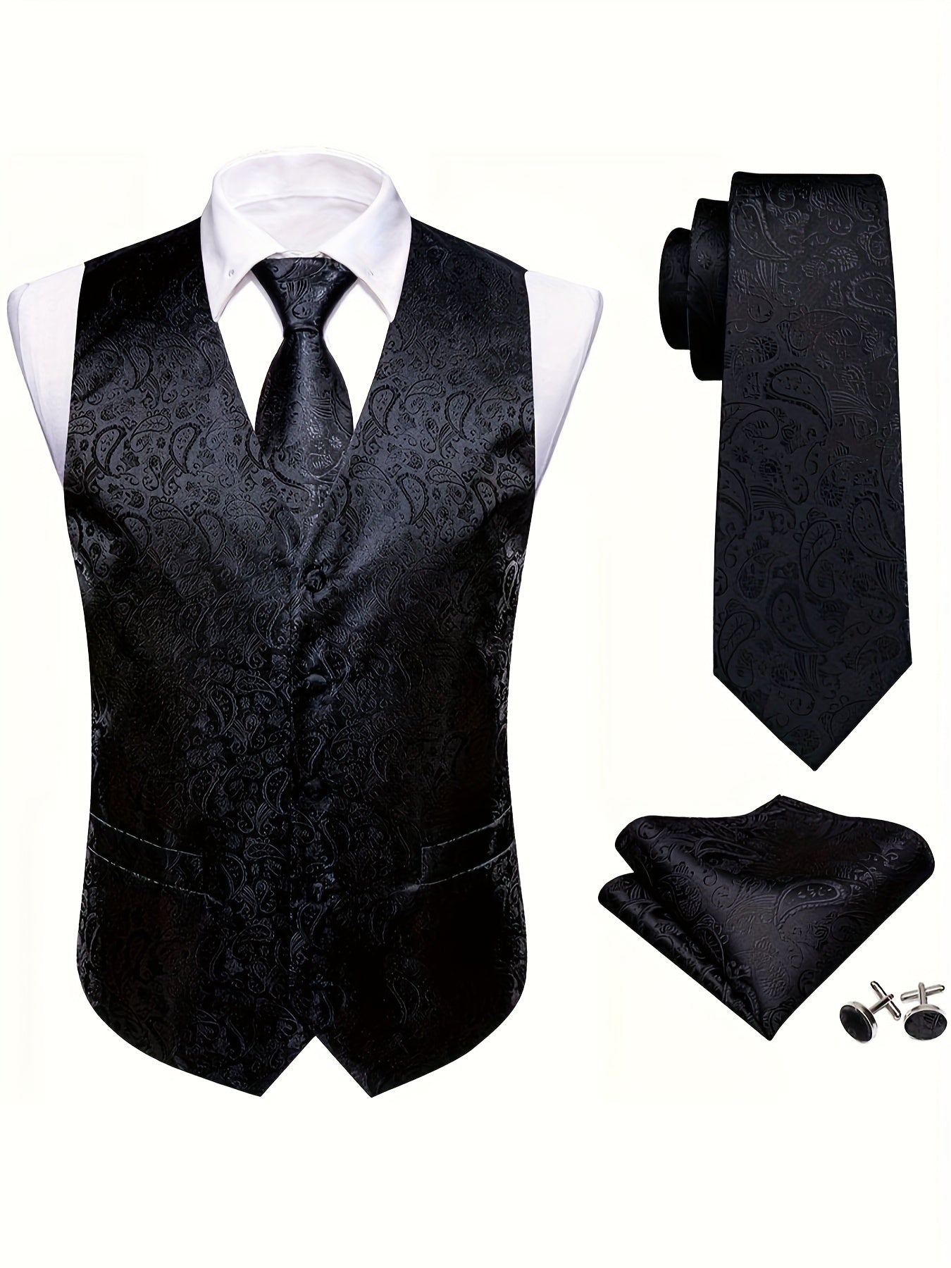 RegalGold™ Plus-Size Jacquard Vest & Tie 5-Piece Set