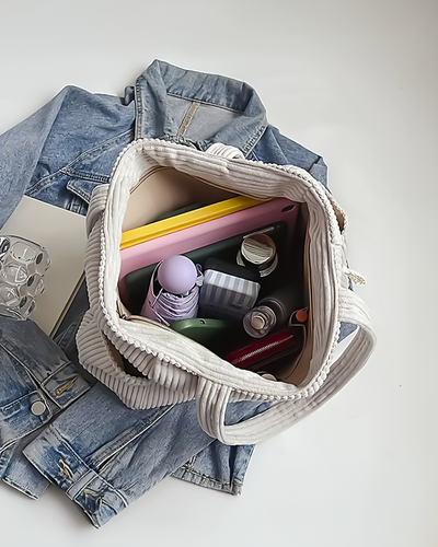 Nika | RIBBED TOTE BAG WITH DRAWSTRING DETAIL