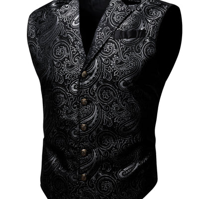 VictorianElegance™ Green Satin Jacquard Waistcoat