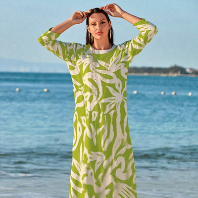 PrintEase™ Elegant Loose Round-Neck Dress