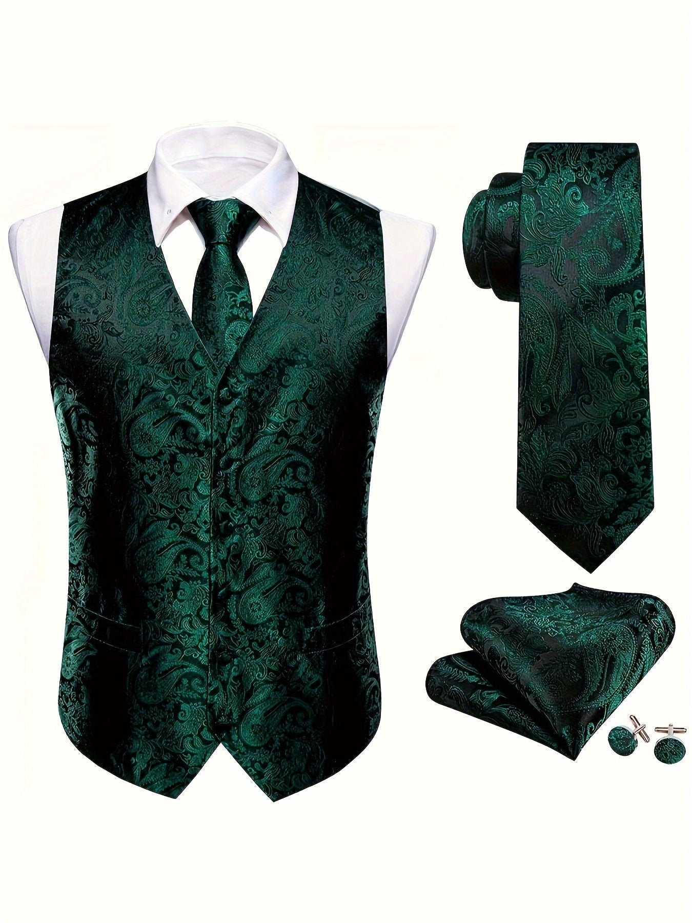 RegalGold™ Plus-Size Jacquard Vest & Tie 5-Piece Set